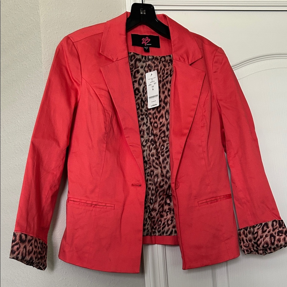 2B Bebe Red Blazer with Leopard Lining